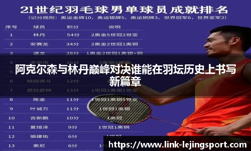 阿克尔森与林丹巅峰对决谁能在羽坛历史上书写新篇章